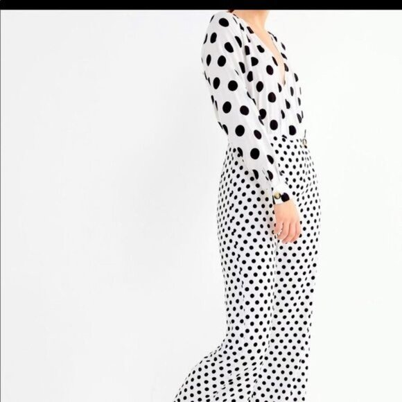 Urban Outfitters UO Mixed Polka Dot Surplice Wide Leg Jumpsuit Size XS - Picture 5 of 13